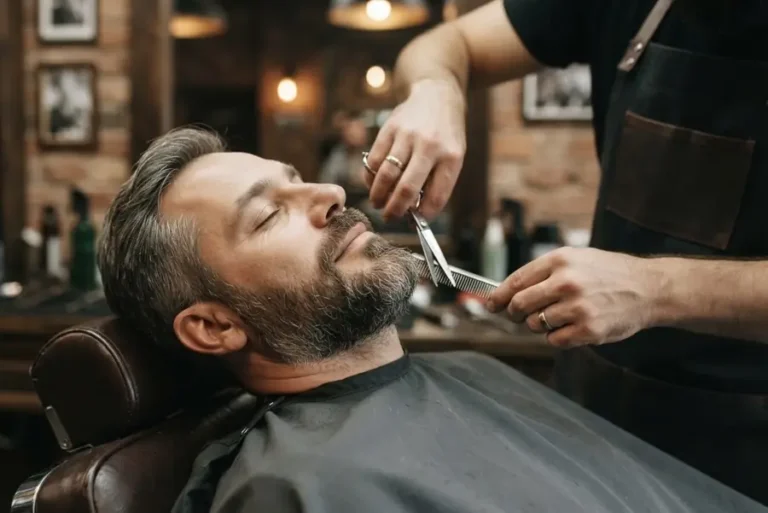 Arreglo de barba con tijera y peine en Men's Lab, barbería en el Eixample de Barcelona